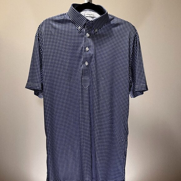 Collars & Co. Men's Dress Collar Polo Shirt Blue Gingham Performance L Tall - Picture 1 of 4